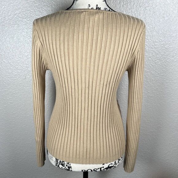 WAYF Beige Ribbed Knit Long-Sleeve V-NECK Button-Up Top Sz L - Picture 2 of 9